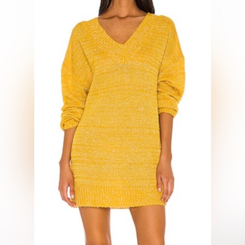 NWT superdown Women’s Large Gold Sweater Dress Off the Shoulder